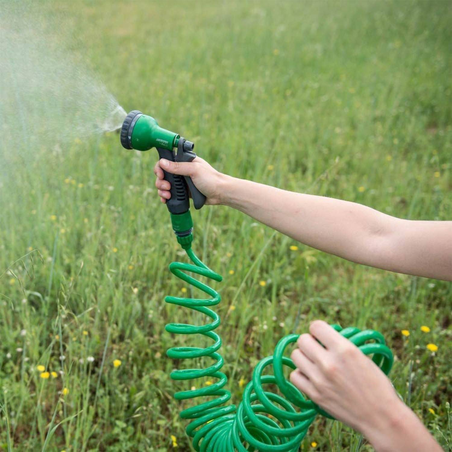Kit tuyau à spirale pour arrosage, BMI, 15 m, vert/gris,  arrosage jardin, pelouse - Image 2