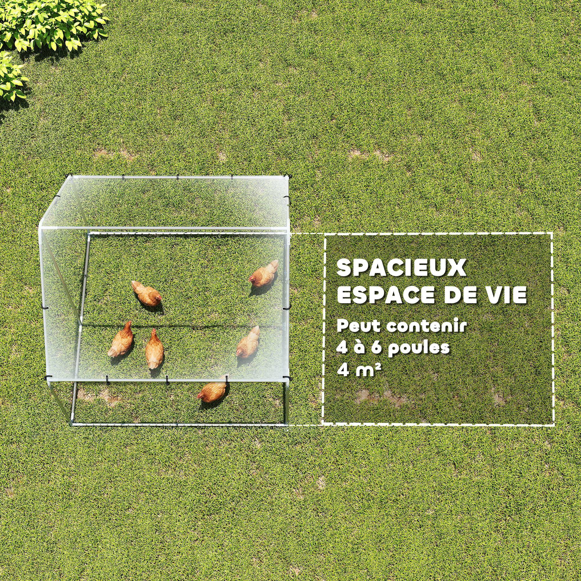 Enclos poulailler extérieur 4 m², parc grillagé - acier galvanisé Ø19mm - bâche Oxford 420D anti-UV 200x200x200cm argent - Image 6