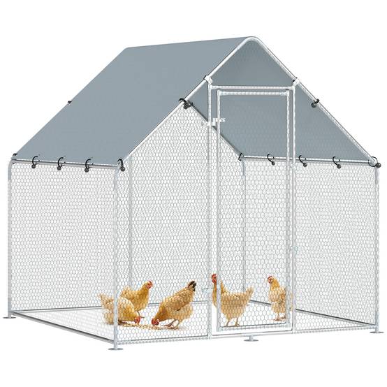 Enclos poulailler extérieur 4 m², parc grillagé - acier galvanisé Ø19mm - bâche Oxford 420D anti-UV 200x200x200cm argent - Image 1