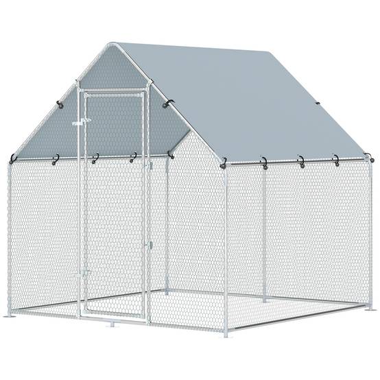 Enclos poulailler extérieur 4 m², parc grillagé - acier galvanisé Ø19mm - bâche Oxford 420D anti-UV 200x200x200cm argent - Image 2