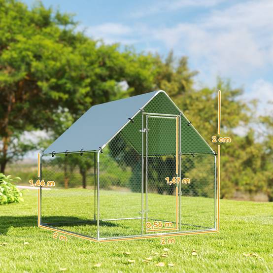 Enclos poulailler extérieur 4 m², parc grillagé - acier galvanisé Ø19mm - bâche Oxford 420D anti-UV 200x200x200cm argent - Image 5