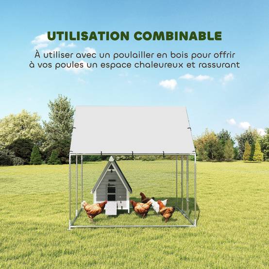 Enclos poulailler extérieur 4 m², parc grillagé - acier galvanisé Ø19mm - bâche Oxford 420D anti-UV 200x200x200cm argent - Image 7