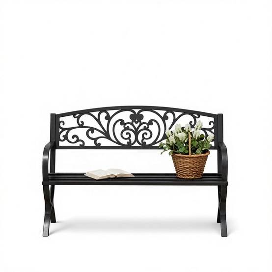 ComfortXL - Banc de jardin acier et fonte noir 127 cm 2 places dossier ornemental terrasse - ComfortXL Outdoor Living - Image 2