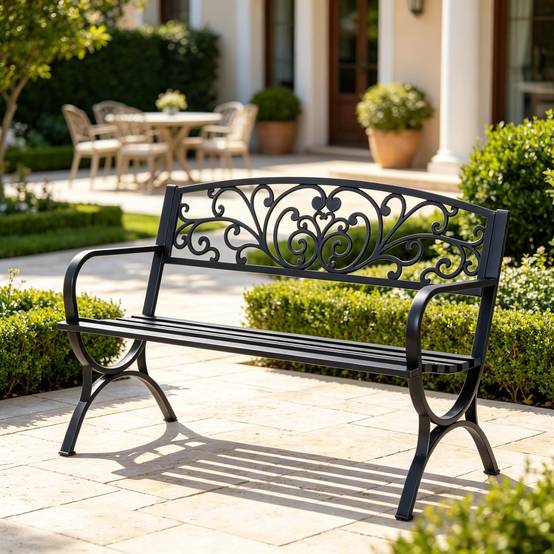ComfortXL - Banc de jardin acier et fonte noir 127 cm 2 places dossier ornemental terrasse - ComfortXL Outdoor Living - Image 4