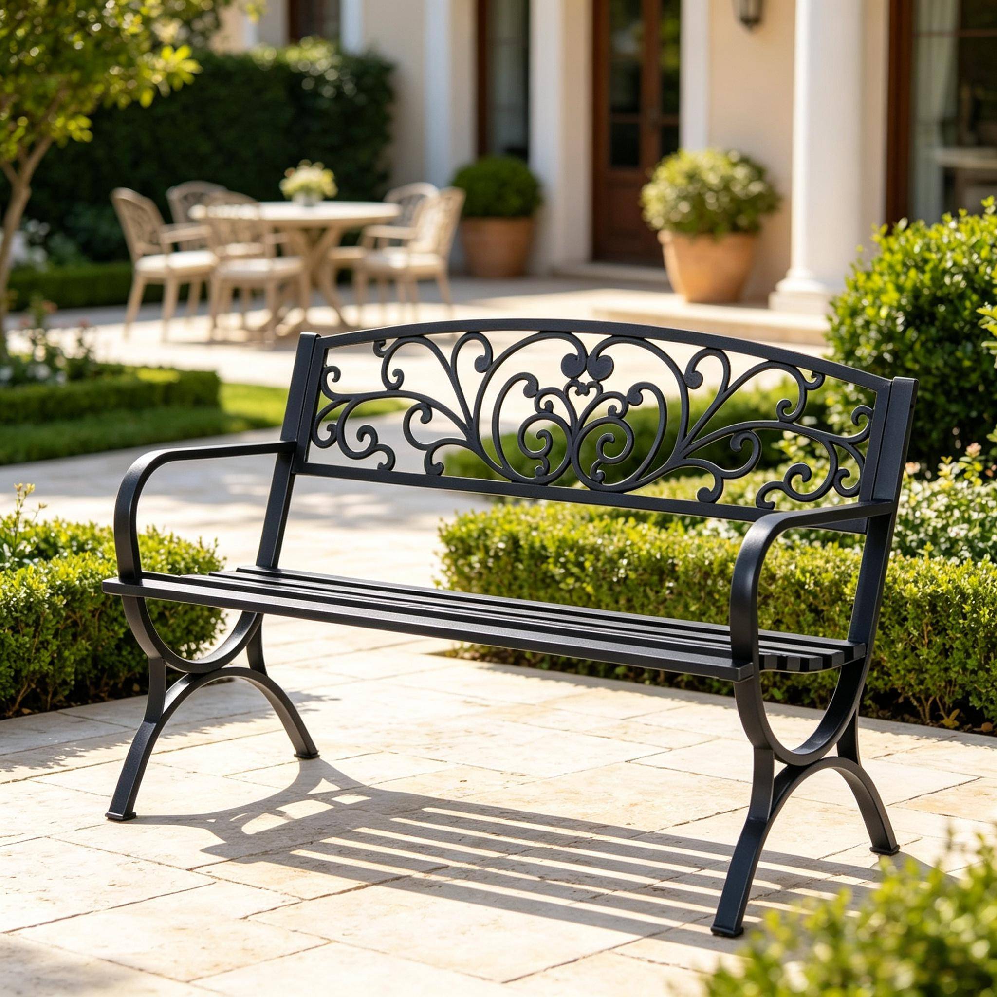 ComfortXL - Banc de jardin acier et fonte noir 127 cm 2 places dossier ornemental terrasse - ComfortXL Outdoor Living - Image 4