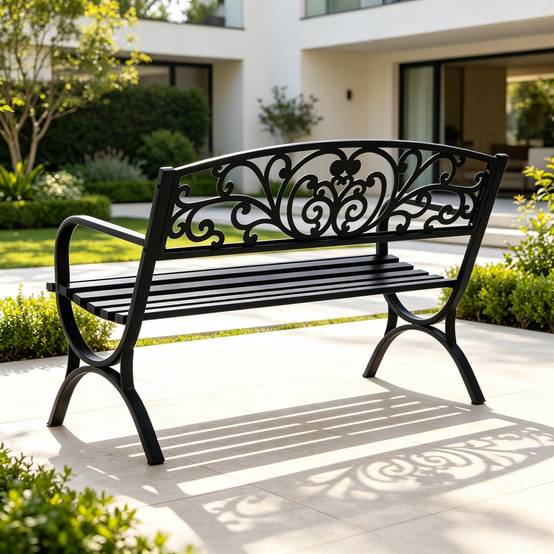 ComfortXL - Banc de jardin acier et fonte noir 127 cm 2 places dossier ornemental terrasse - ComfortXL Outdoor Living - Image 8