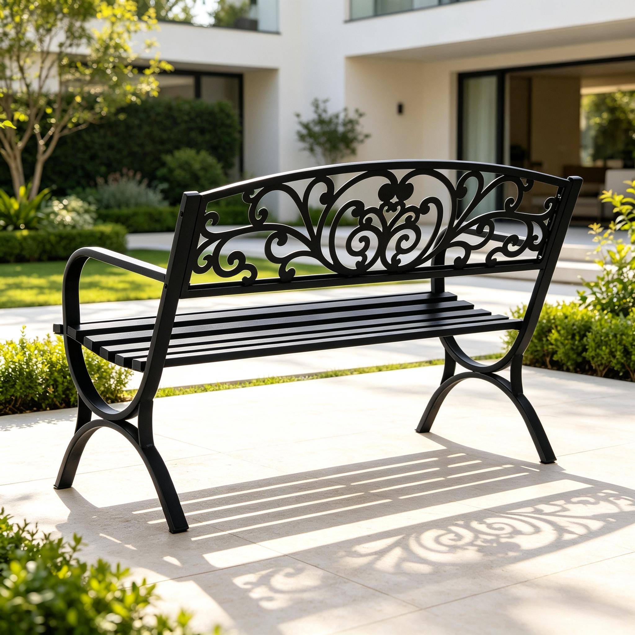 ComfortXL - Banc de jardin acier et fonte noir 127 cm 2 places dossier ornemental terrasse - ComfortXL Outdoor Living - Image 8