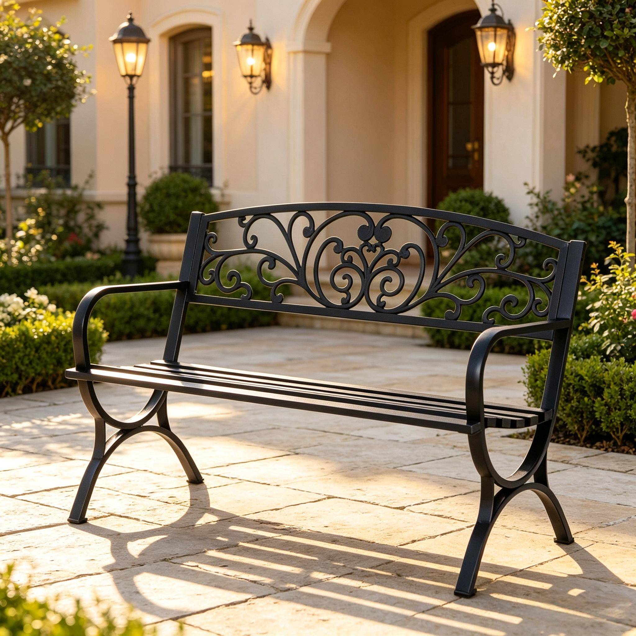 ComfortXL - Banc de jardin acier et fonte noir 127 cm 2 places dossier ornemental terrasse - ComfortXL Outdoor Living - Image 1