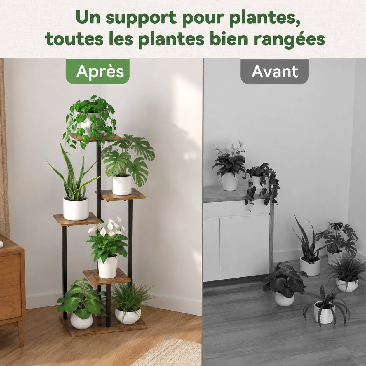Support Étagère à Plantes 5 Niveaux Métal et Bois Design Étagéré Économiseur dEspace Industriel - Image 6