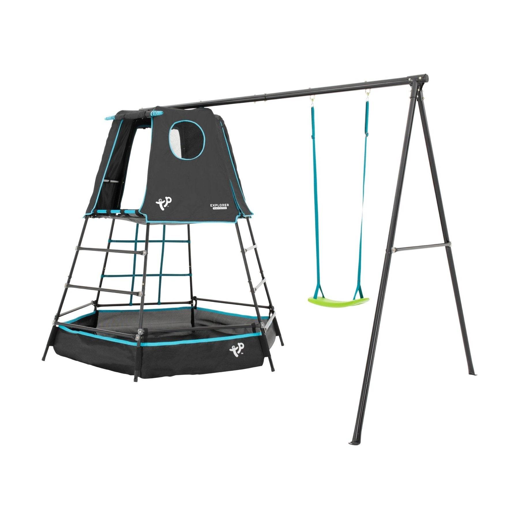Tp Toys - Aire de jeux métal  EXPLORER TOUR noir - tapis explorer - balançoire - piscine à balles -kit d'ancrage h201 cm - Imagen 2