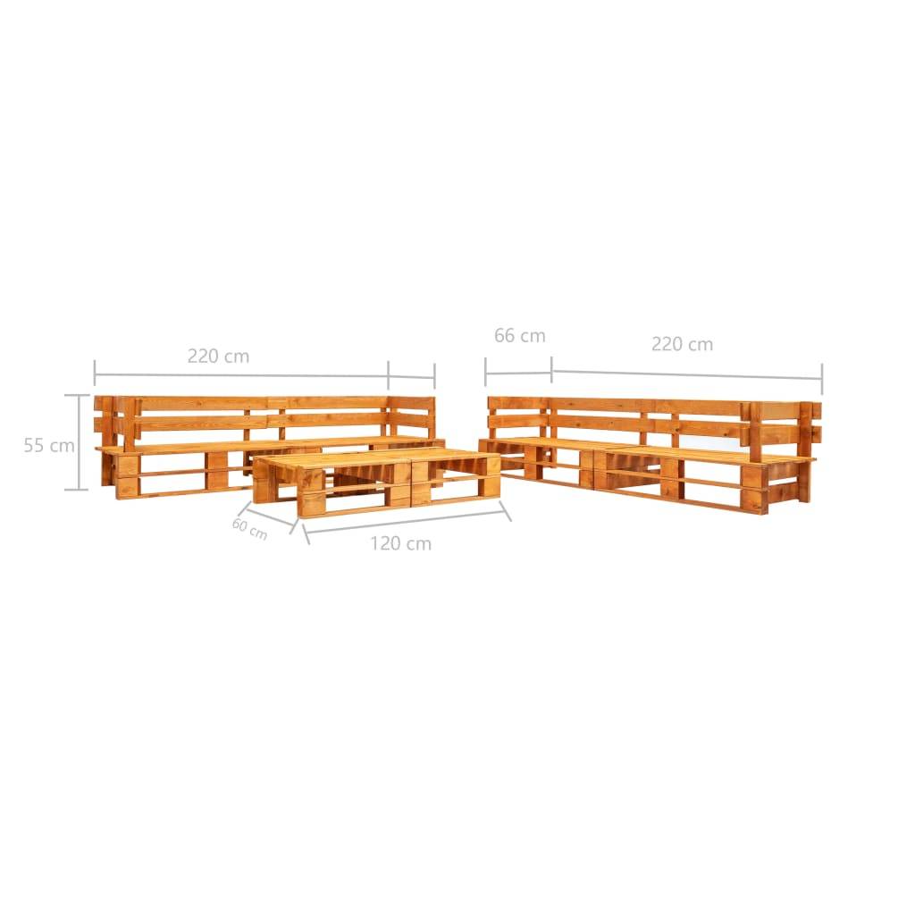 Salon de jardin meuble d'extérieur ensemble de mobilier palette 6 pièces bois marron miel - Image 3