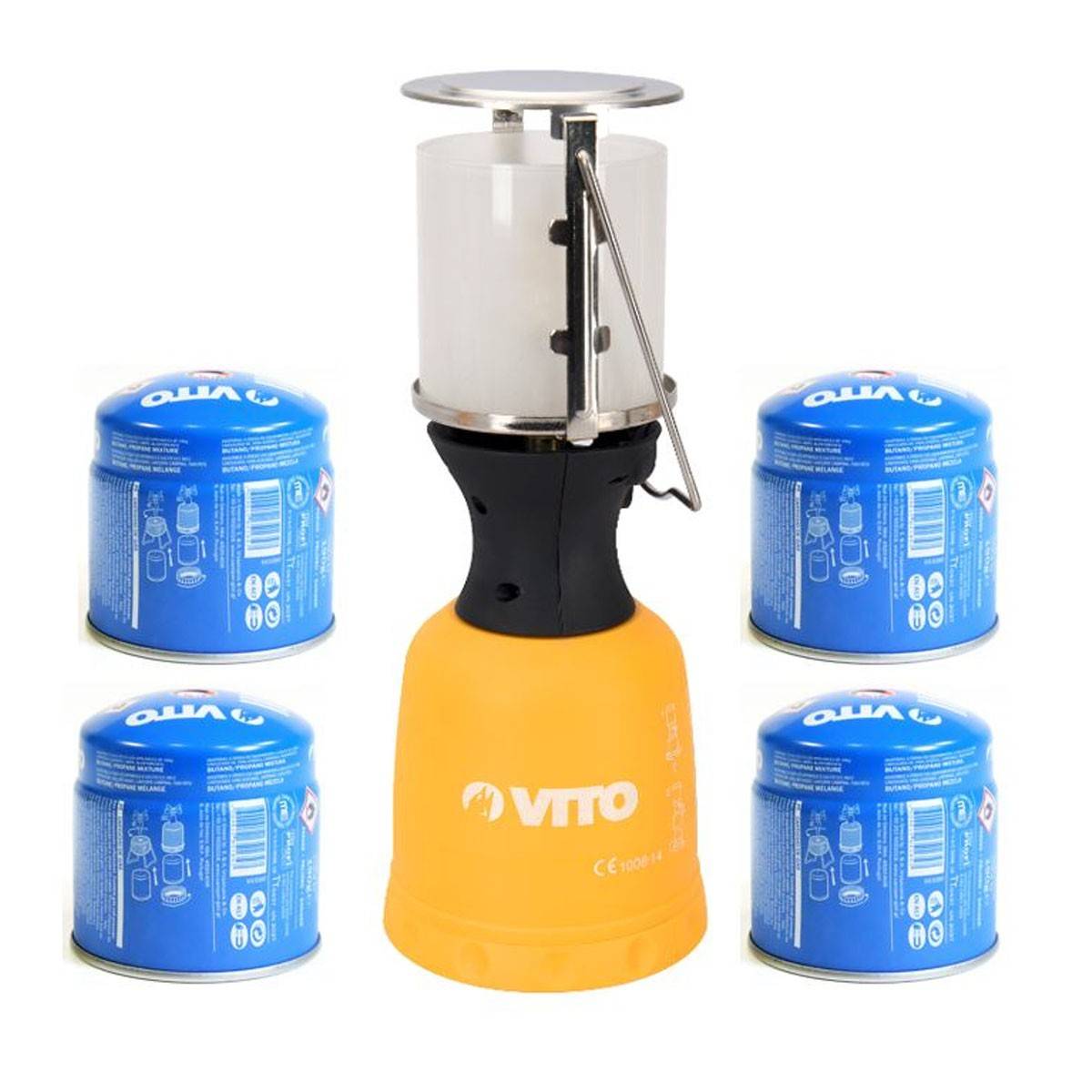 Lampe à gaz Coque ABS 1000W + 4 cartouches gaz 190gr Perçables Butane VITO - Imagen 1