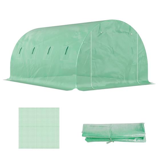 Bâche de rechange serre tunnel 12 m² 4 x 3 x 2 m PE anti-UV imperméable 8 fenêtres + porte enroulable zippée vert - Image 2