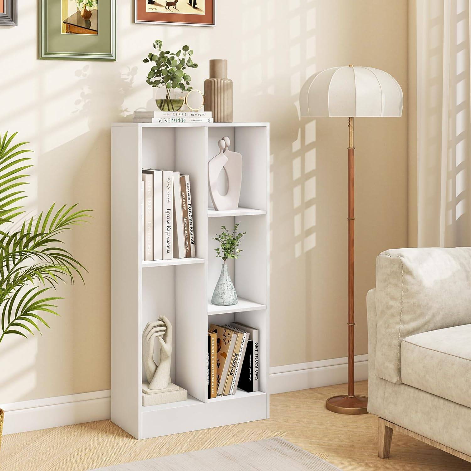 Bibliothèque Etagère à 5 Cases, Meuble de Rangement Autoportant avec 2 Kits Anti-basculement, Etagère d'Affichage en Bois de 50 cm, Blanc - Image 4