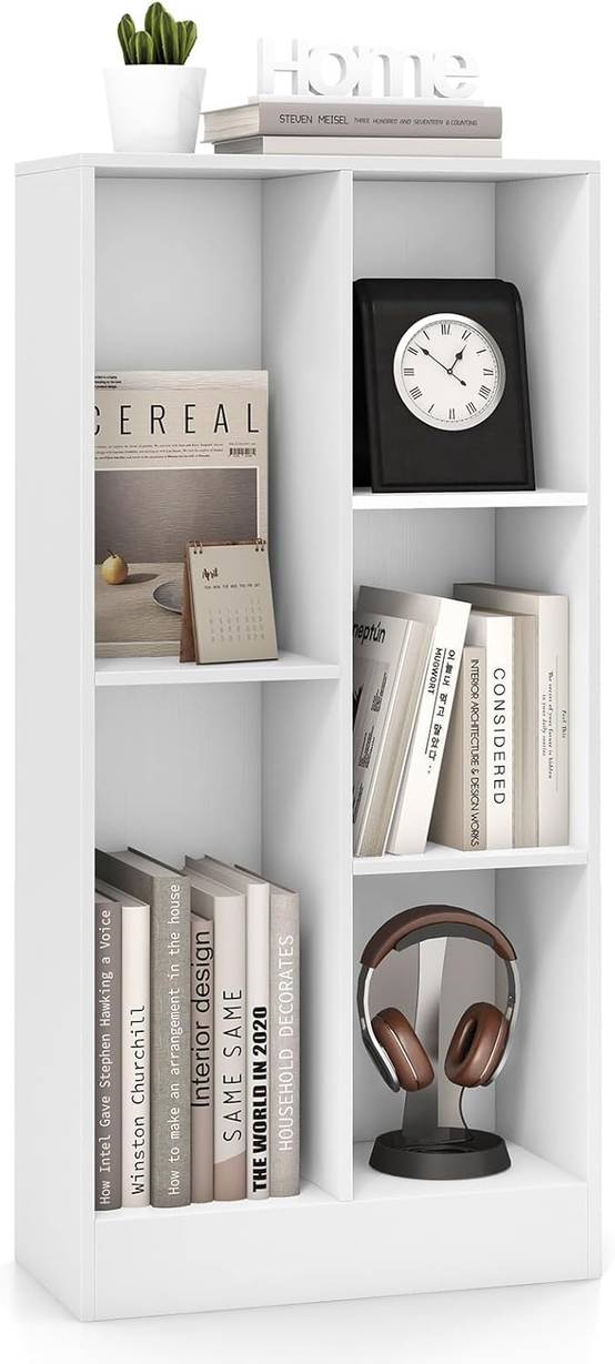 Bibliothèque Etagère à 5 Cases, Meuble de Rangement Autoportant avec 2 Kits Anti-basculement, Etagère d'Affichage en Bois de 50 cm, Blanc - Image 1
