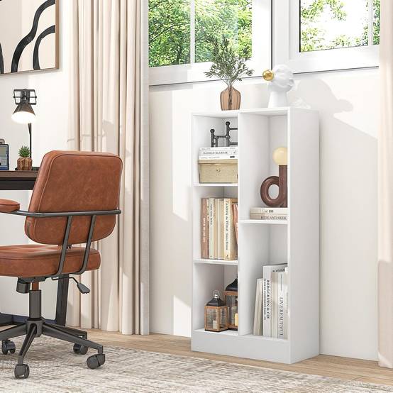Bibliothèque Etagère à 5 Cases, Meuble de Rangement Autoportant avec 2 Kits Anti-basculement, Etagère d'Affichage en Bois de 50 cm, Blanc - Image 5