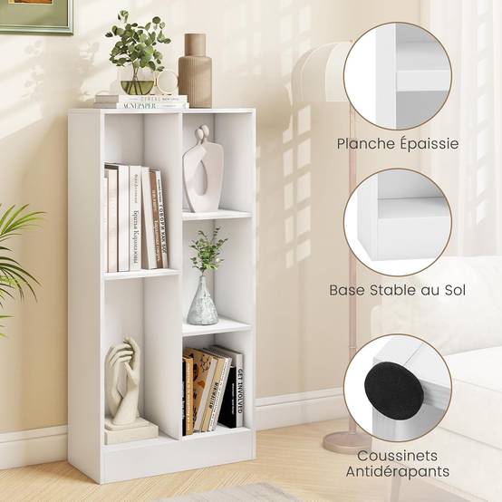 Bibliothèque Etagère à 5 Cases, Meuble de Rangement Autoportant avec 2 Kits Anti-basculement, Etagère d'Affichage en Bois de 50 cm, Blanc - Image 9