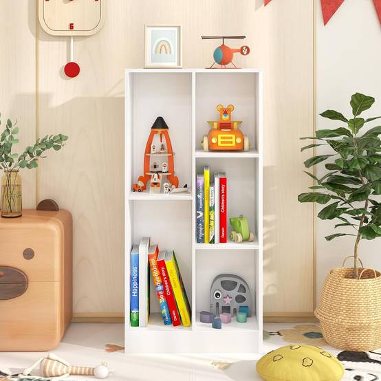 Bibliothèque Etagère à 5 Cases, Meuble de Rangement Autoportant avec 2 Kits Anti-basculement, Etagère d'Affichage en Bois de 50 cm, Blanc - Image 2