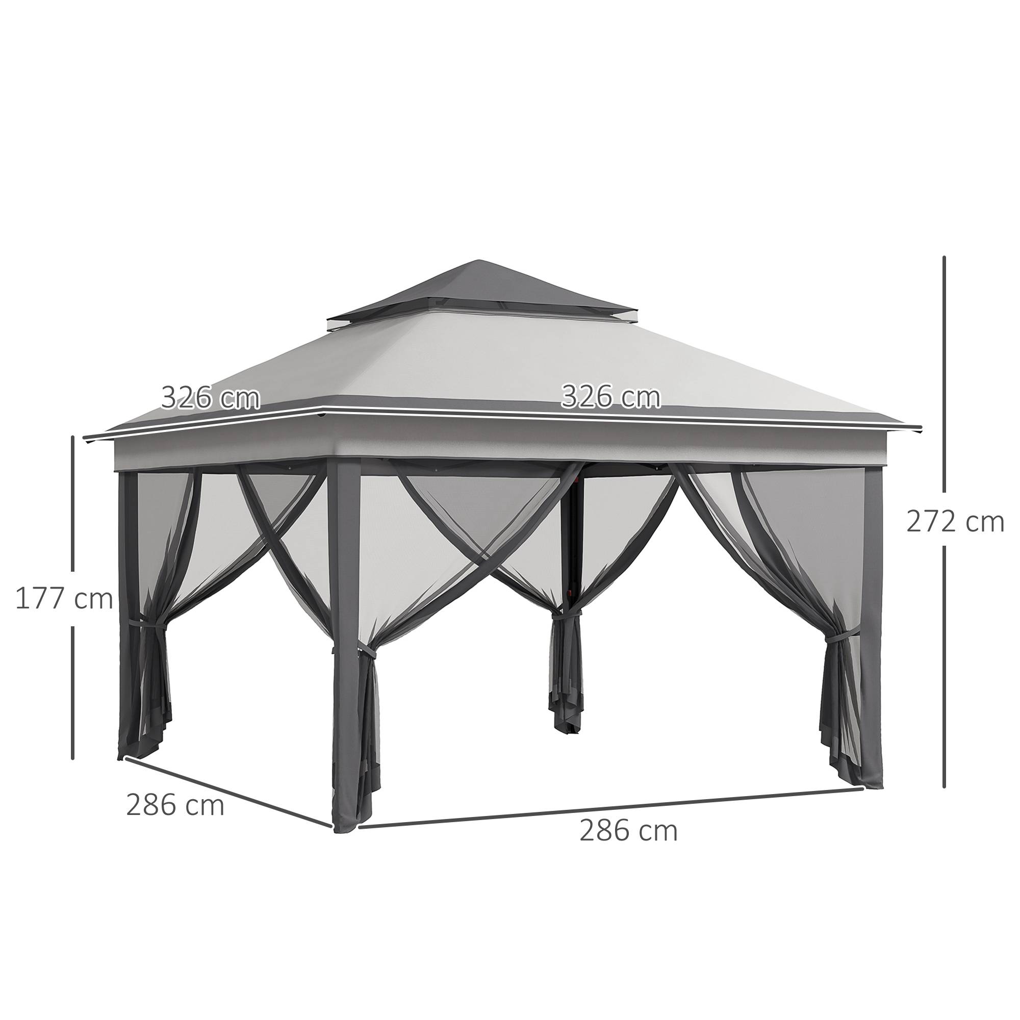 Sans Marque - Tente pliante 3,26 x 3,26 x 2,72 m avec double toit, hauteur réglable, moustiquaires, protection UV30+ et sac de transport, grise - Image 5