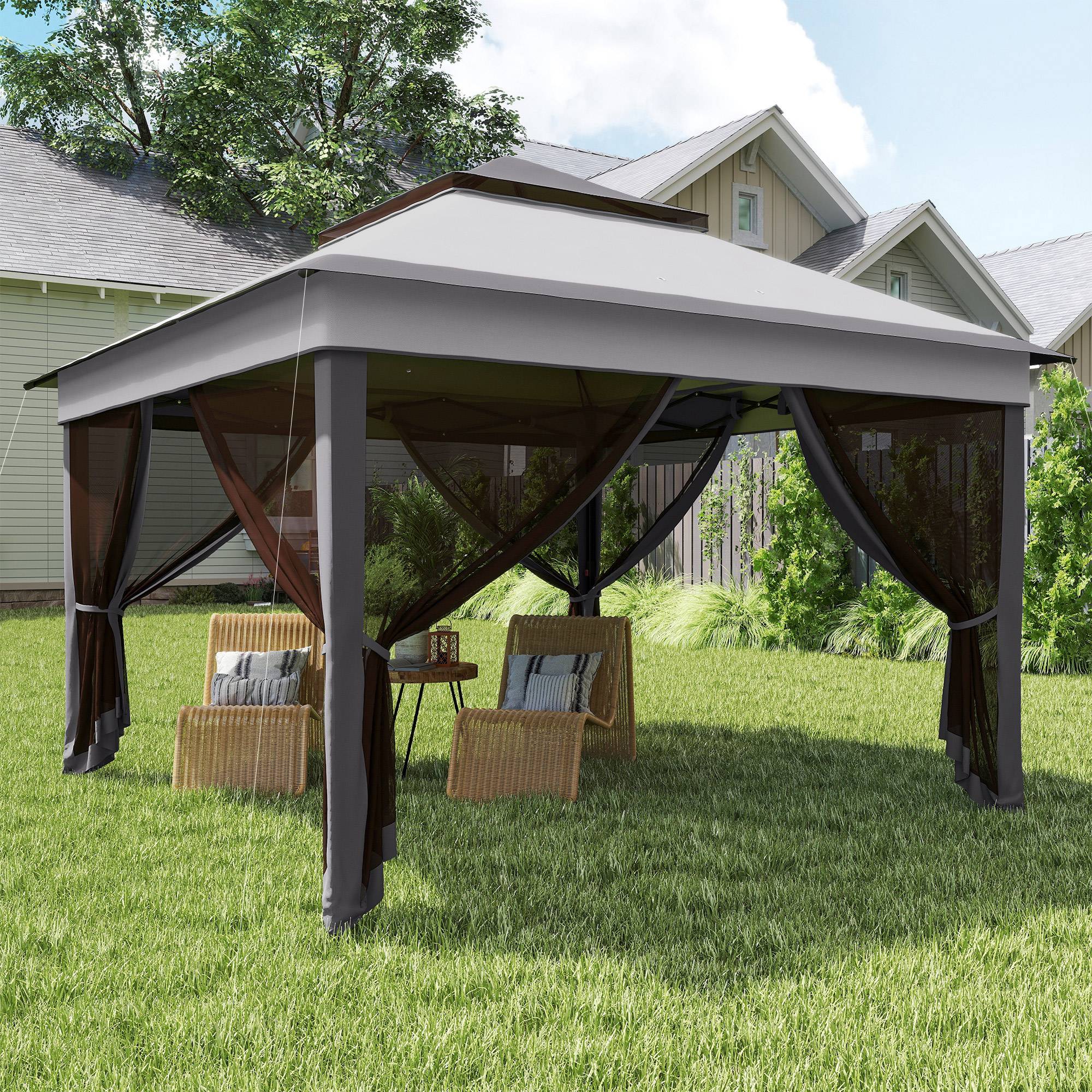 Sans Marque - Tente pliante 3,26 x 3,26 x 2,72 m avec double toit, hauteur réglable, moustiquaires, protection UV30+ et sac de transport, grise - Image 4