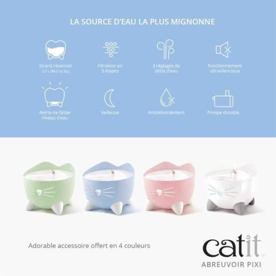 CAT IT Fontaine a eau automatique pour chat - 2,5 L - Bleu - Image 2