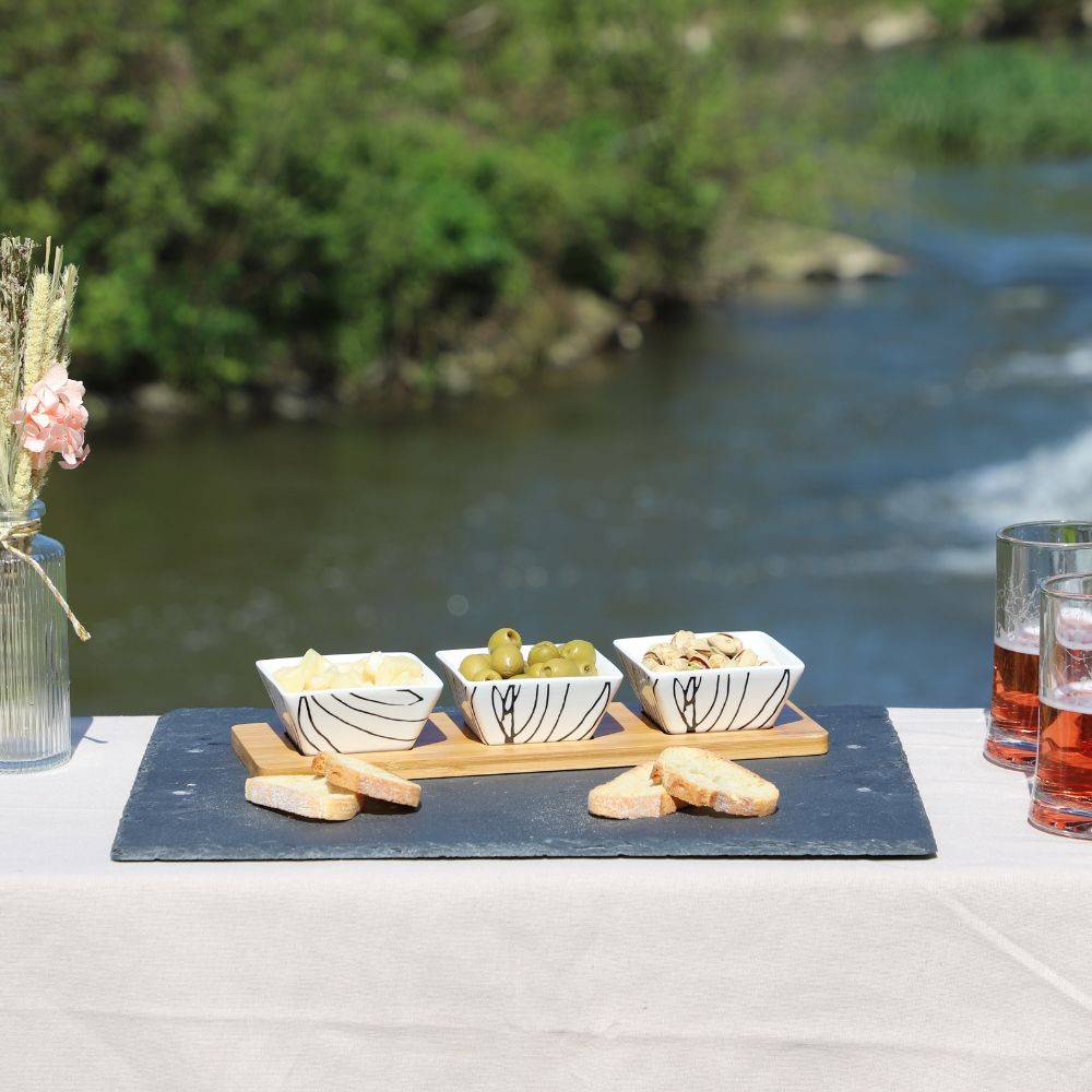 ~ Set apéritif tapas 3 verrines en bambou et céramique blanc et marron 36.5 x 10 cm Chemin de campagne - Imagen 2