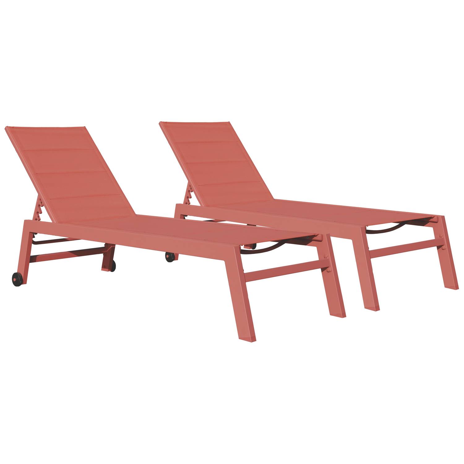 Lot de 2 bains de soleil BARBADOS en textilène terracotta - aluminium terracotta - HAPPY GARDEN - Imagen 1
