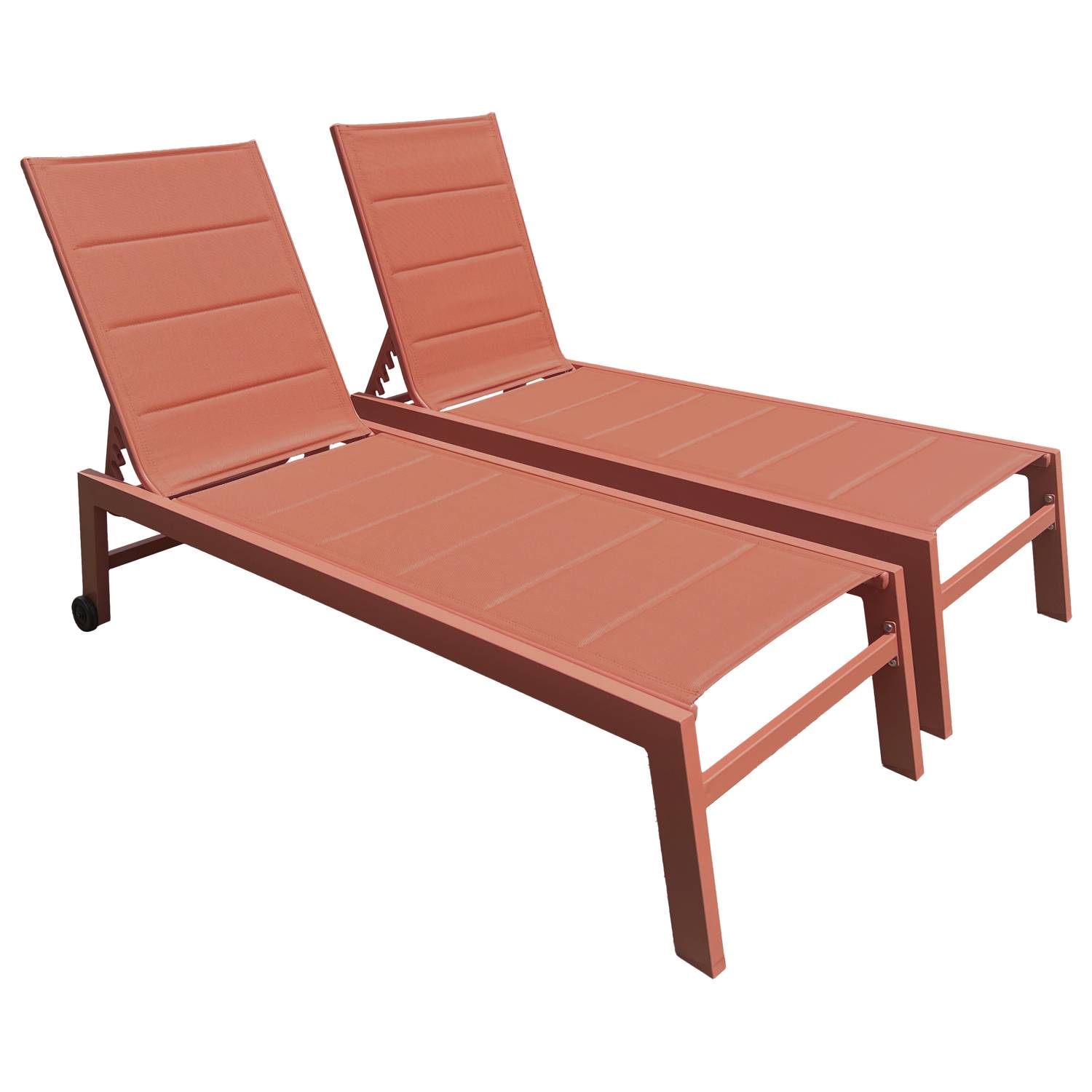 Happy Garden - Lot de 2 bains de soleil BARBADOS en textilène terracotta - aluminium terracotta - HAPPY GARDEN - Imagen 1