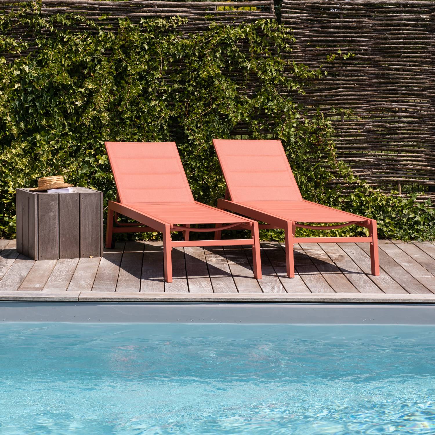 Lot de 2 bains de soleil BARBADOS en textilène terracotta - aluminium terracotta - HAPPY GARDEN - Imagen 2