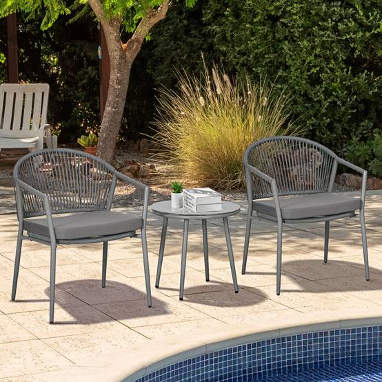 Fauteuil jardin 2 places + table : acier gris, mobilier balcon, idéal jardin/terrasse - Image 2