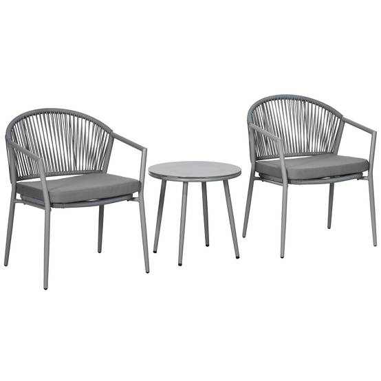 Fauteuil jardin 2 places + table : acier gris, mobilier balcon, idéal jardin/terrasse - Image 1