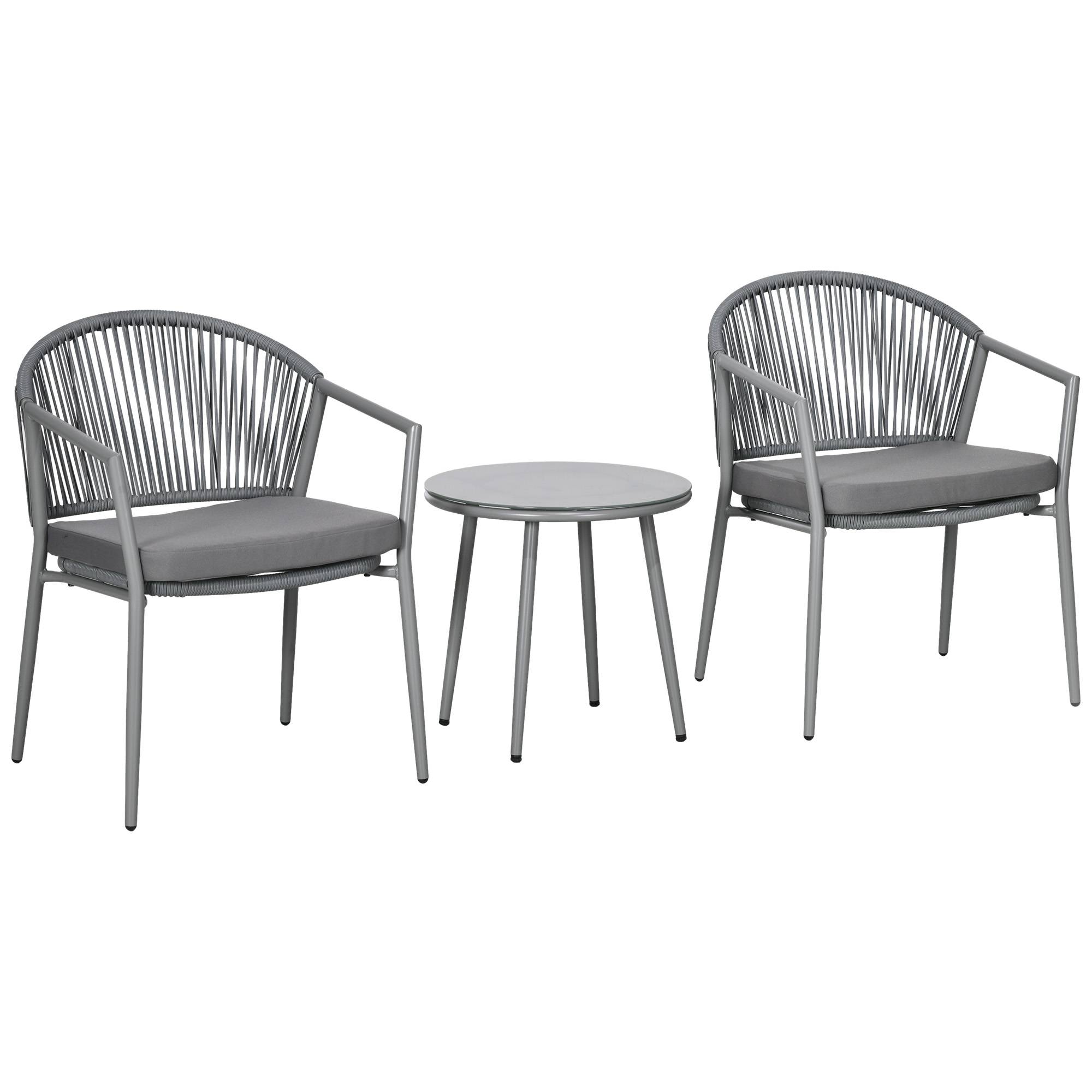 Fauteuil jardin 2 places + table : acier gris, mobilier balcon, idéal jardin/terrasse - Image 1