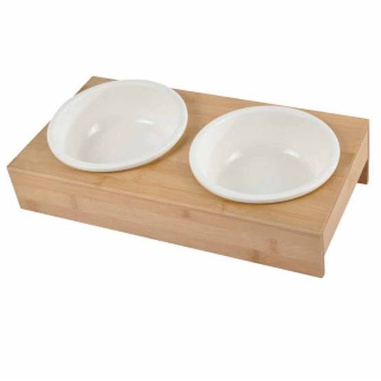 Love Story - Lot de 2 Gamelles Chien & Chat "Bambou" 37cm Blanc - Image 1