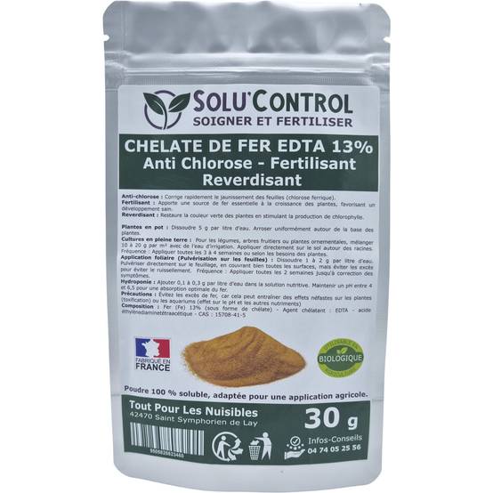 SOLU'CONTROL - Chélate de Fer EDTA 13%, Anti-chlorose, Fertilisant, Reverdissant, 30g - Image 2