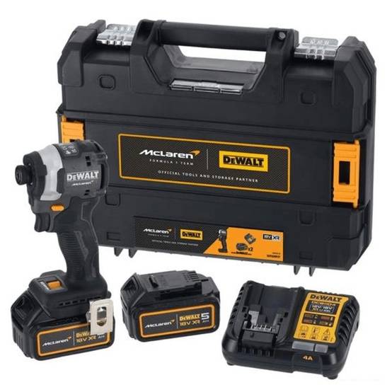 Visseuse À Chocs Ultra Compacte XR 18V 5Ah Brushless DCF85MP2T-QW Édition Limitée McLaren Livrée Avec 2 Batteries 5Ah Li-Ion, 1 Chargeur en Coffret T