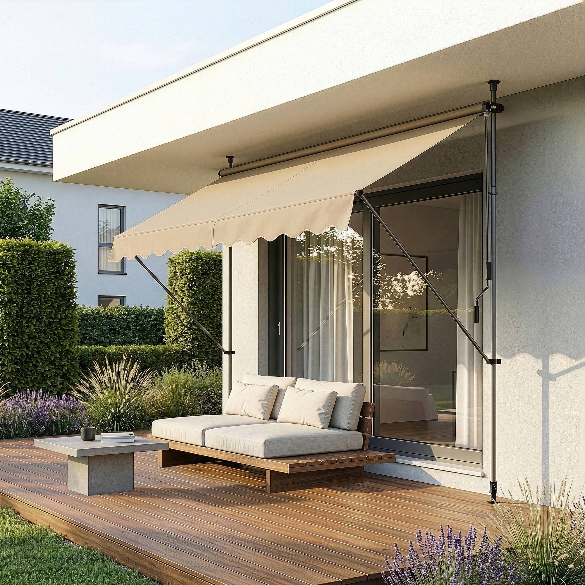 Pro.Tec - Store Banne Manuel Auvent Téléscopique 350 x 120 x 220-309 cm Sable  [pro.tec] - Imagen 6