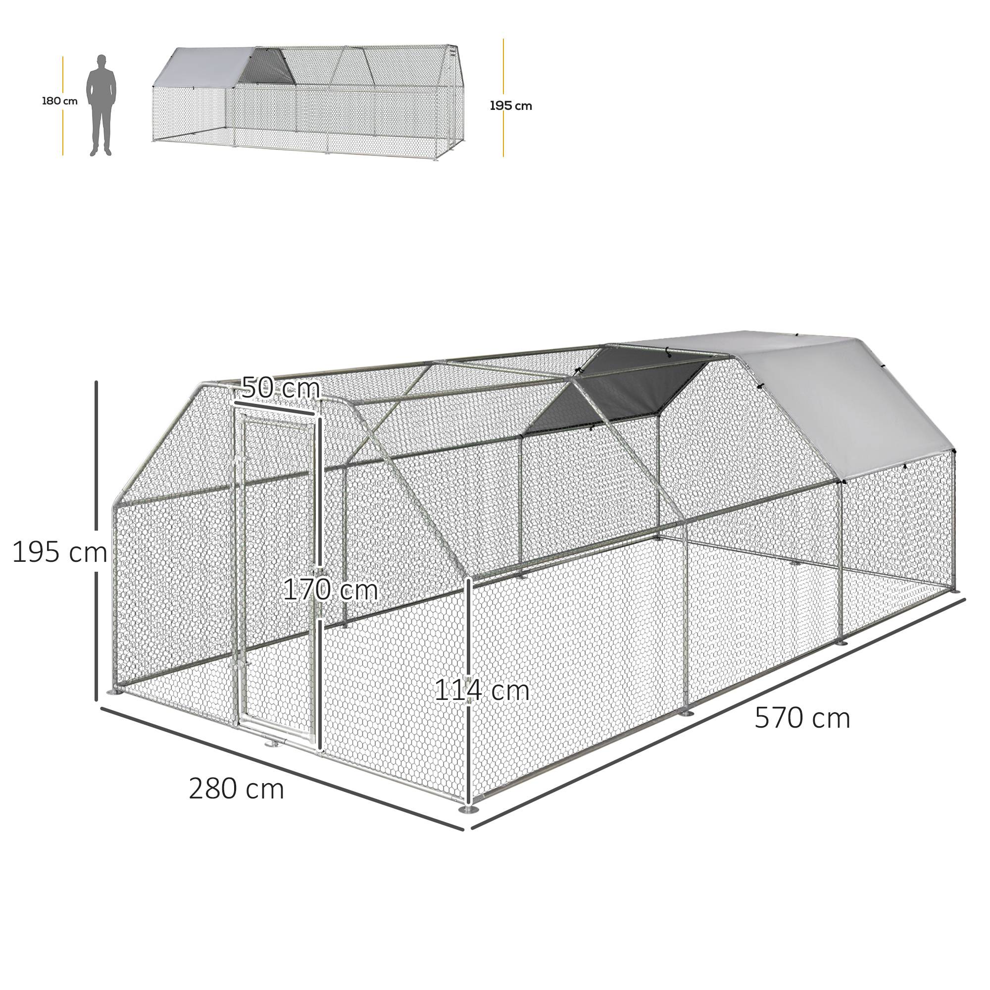 Poulailler étanche en métal galvanisé, enclos avec porte et bâche Oxford, 280 x 570 x 195 cm - Image 5