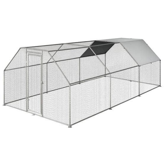 Poulailler étanche en métal galvanisé, enclos avec porte et bâche Oxford, 280 x 570 x 195 cm - Image 1