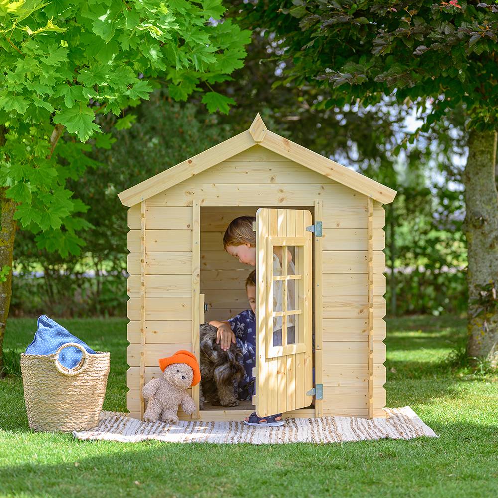 Timbela - Maison en bois pour enfants 111x114xH121 cm / 0.9 m² avec Toit bleu - Maison jardin enfant exterieur bois - 13 mm d’épaisseur - Timbela M570M-1 - Image 9