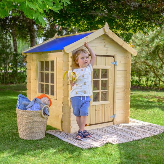 Timbela - Maison en bois pour enfants 111x114xH121 cm / 0.9 m² avec Toit bleu - Maison jardin enfant exterieur bois - 13 mm d’épaisseur - Timbela M570M-1 - Image 1