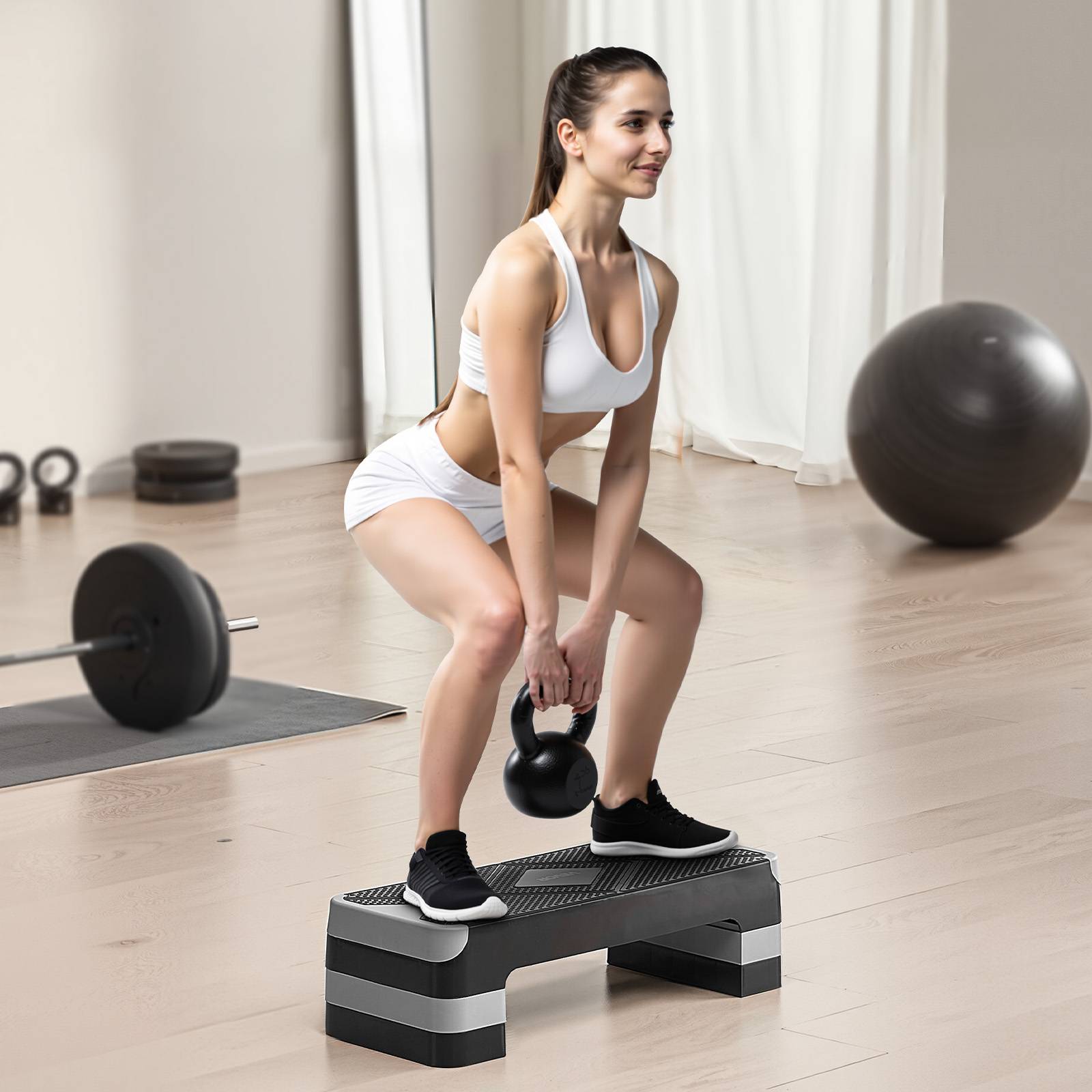 Vevor - VEVOR Stepper aérobic 71 cm, step de fitness réglable 10–20 cm, plateforme antidérapante avec 4 rehausseurs, gris - Image 8
