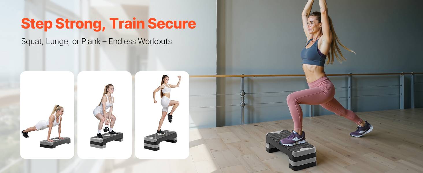 Vevor - VEVOR Stepper aérobic 71 cm, step de fitness réglable 10–20 cm, plateforme antidérapante avec 4 rehausseurs, gris - Image 9