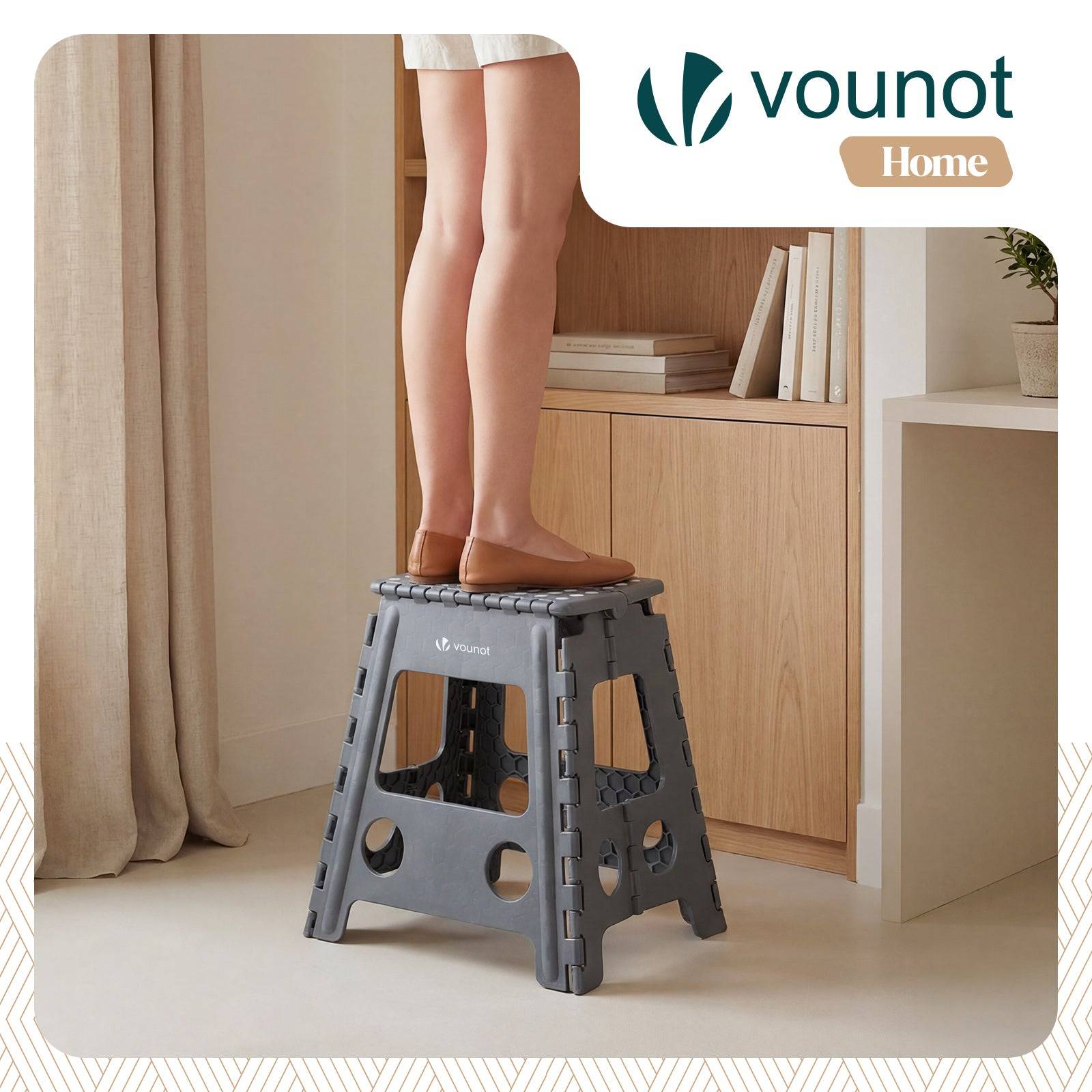 Tabouret pliant portable 39x32x40 cm - Marchepied pliable antidérapant avec poignée - Plastique - Gris - VOUNOT® - Image 2