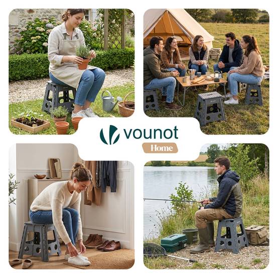 Tabouret pliant portable 39x32x40 cm - Marchepied pliable antidérapant avec poignée - Plastique - Gris - VOUNOT® - Image 7