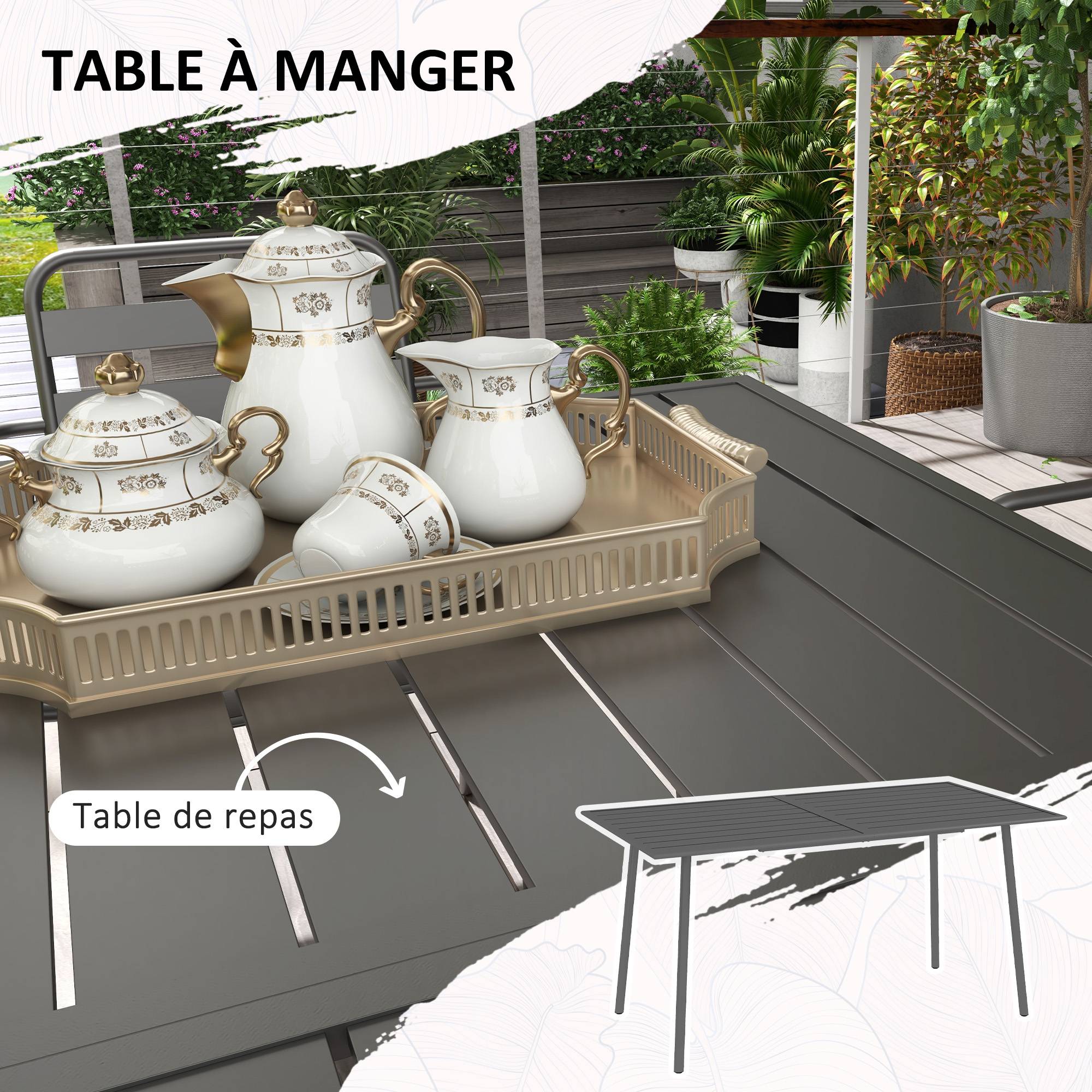 ComfortXL - Salon de jardin en acier pour extérieur table 6 chaises empilables gris - ComfortXL Outdoor Living - Image 7
