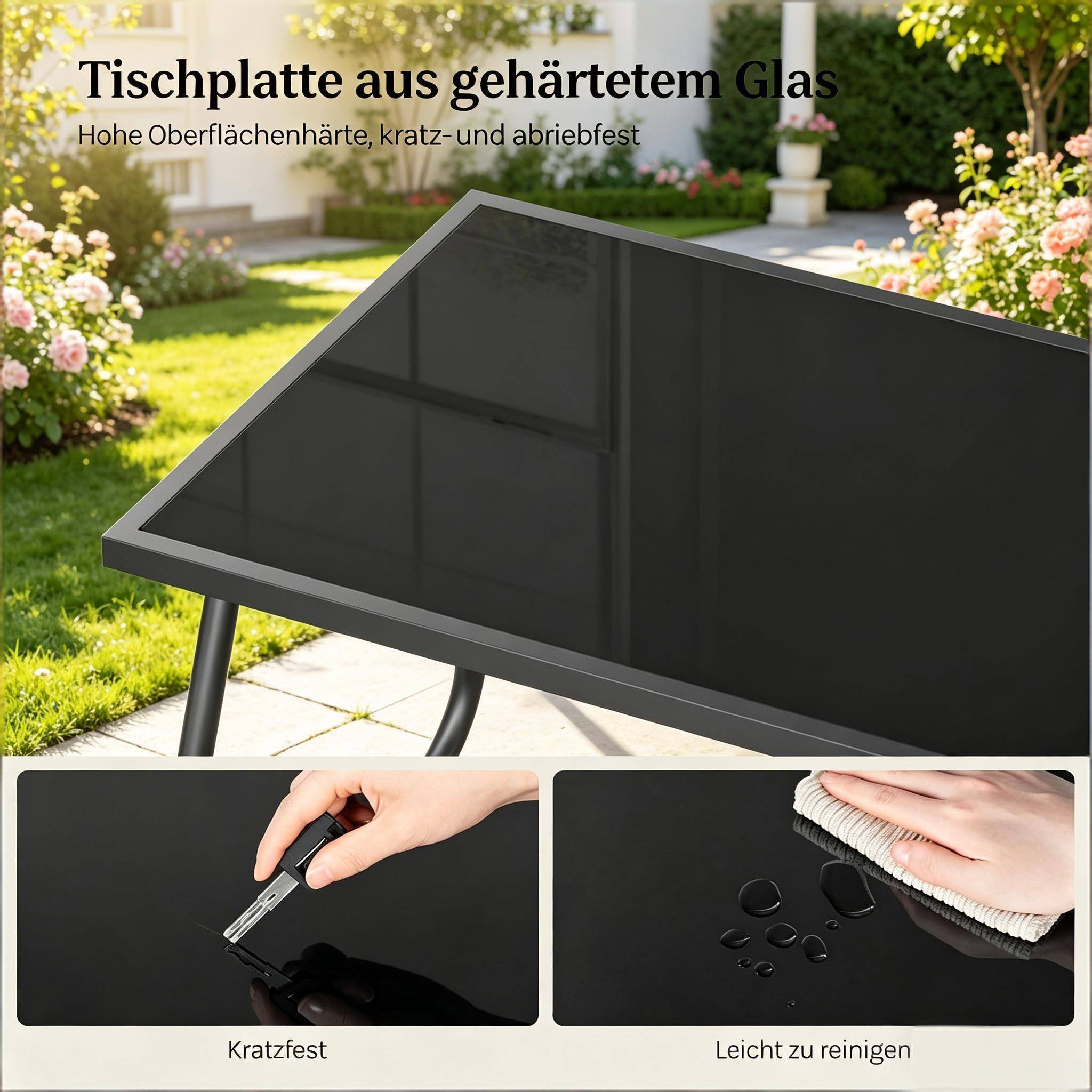Salon de jardin 4 places métal et tissu terrasse balcon anti-rouille noir - ComfortXL Outdoor Living - Image 7