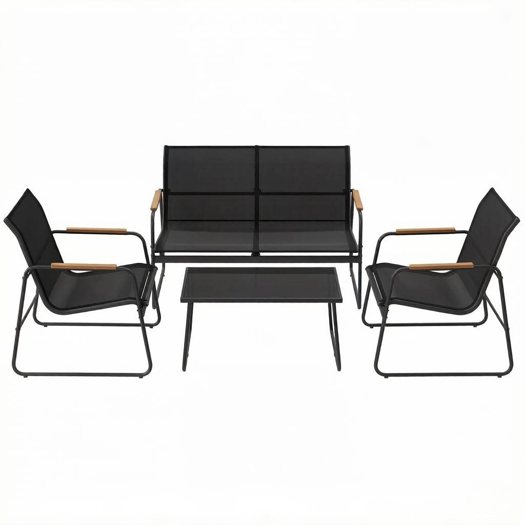 Salon de jardin 4 places métal et tissu terrasse balcon anti-rouille noir - ComfortXL Outdoor Living - Image 8