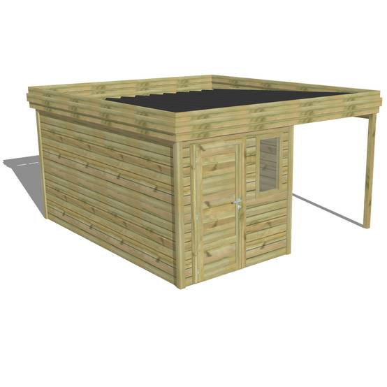 ABRI DE JARDIN bois autoclave 27mm - 4,14x4,34m / 18m2 - Bac acier - Abri Français - Image 1