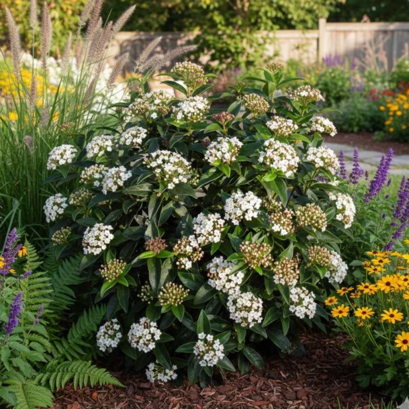 Viorne, Laurier Tin, Viburnum à fleurs Blanche - feuillage Persistant - Pot de 1,5L - 10/20 cm-  hauteur à maturité De 1,50 m à 2,00 m - Image 5