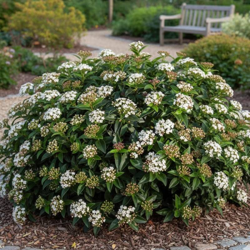 Viorne, Laurier Tin, Viburnum à fleurs Blanche - feuillage Persistant - Pot de 1,5L - 10/20 cm-  hauteur à maturité De 1,50 m à 2,00 m - Image 4